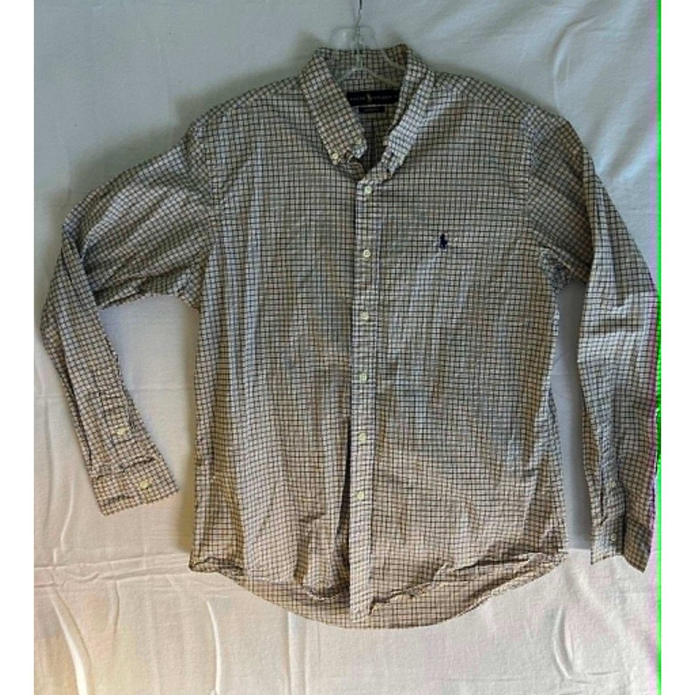 Ralph‎ Lauren Men's Custom Fit Plaid Yellow Navy Large Lg 26-05-27